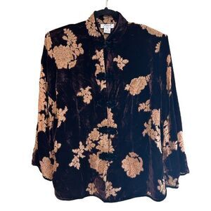 Ania A Velvet Burnout Jacket Topper Womens Medium Brown Gold Asian Artsy Boho